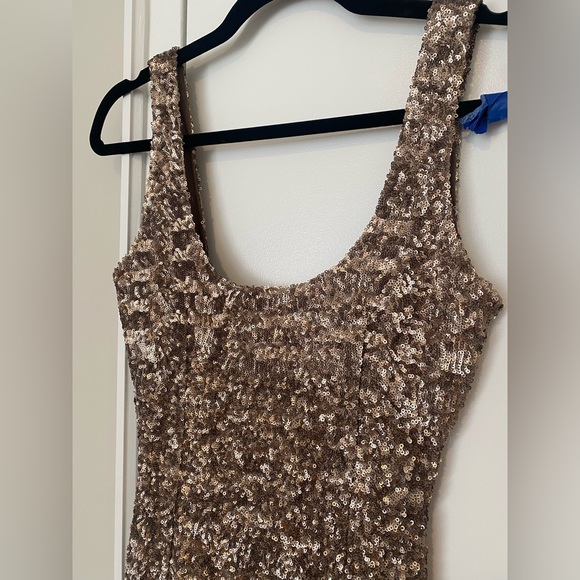 Gold Sequin Low Back Dress - Picture 2 of 5